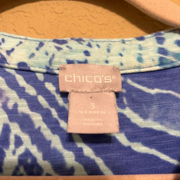 Chico's Tie Dyed Sharkbite Hem Tunic Top Womens Size 3 US XL Blue Boho Beachy - Picture 7 of 8